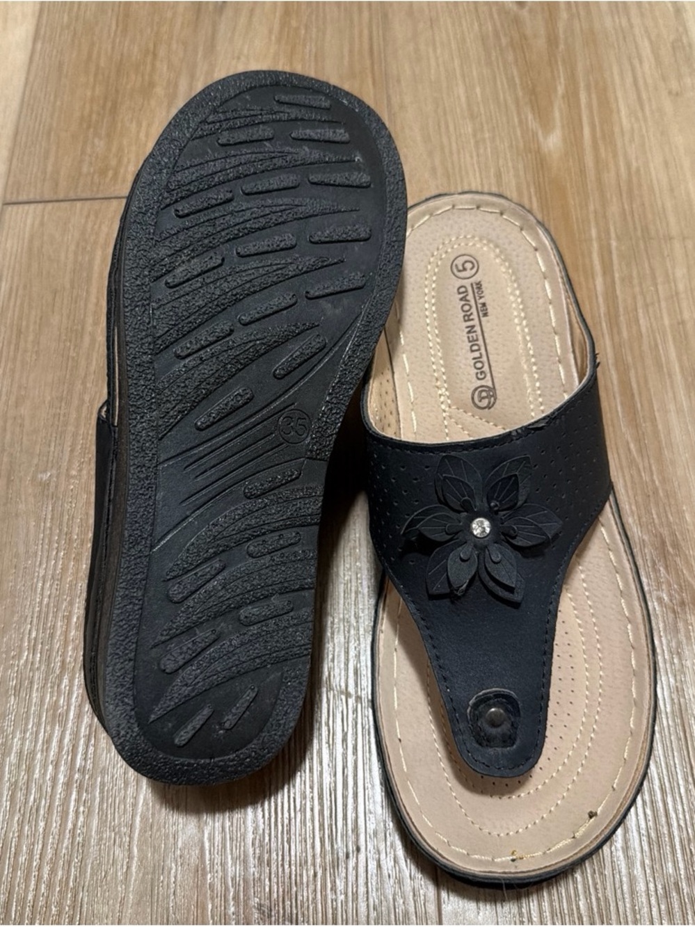 Black Floral Toe-Post Sandals for Women